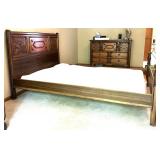 Vintage Wooden Full-Size Bed Frame with Ornate Headboard