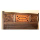 Vintage Wooden Full-Size Bed Frame with Ornate Headboard