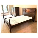 Vintage Wooden Full-Size Bed Frame with Ornate Headboard