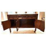 Basic-Witz Vintage Wooden Sideboard Buffet with Drawers and Cabinets on Casters
