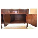 Basic-Witz Vintage Wooden Sideboard Buffet with Drawers and Cabinets on Casters
