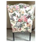 Floral Upholstered Wingback Chair with Carved Wood Legs