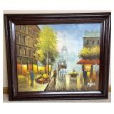 Framed Paris Street Scene Oil Painting Signed