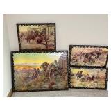 Set of 4 Vintage Western Prints on Wood Plaques