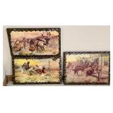 Set of 4 Vintage Western Prints on Wood Plaques