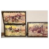 Set of 4 Vintage Western Prints on Wood Plaques