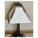 Decorative Table Lamp with Embossed Glass Shade and Metal Base