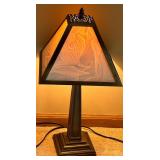 Decorative Table Lamp with Embossed Glass Shade and Metal Base