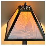 Decorative Table Lamp with Embossed Glass Shade and Metal Base