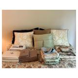 Large Collection of Bed Linens, Comforter Covers, Sheet Sets, and Decorative Pillows