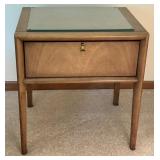 Mid-Century Wooden End Table with Glass Top and Single Drawer