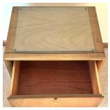 Mid-Century Wooden End Table with Glass Top and Single Drawer
