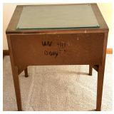 Mid-Century Wooden End Table with Glass Top and Single Drawer