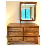 6-Drawer Wooden Dresser with Mirror and Brass Handles