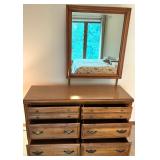 6-Drawer Wooden Dresser with Mirror and Brass Handles