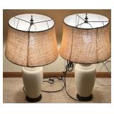 Pair of Beige Ceramic Table Lamps with Fabric Shades