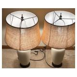 Pair of Beige Ceramic Table Lamps with Fabric Shades