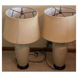 Pair of Beige Ceramic Table Lamps with Fabric Shades