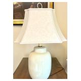 Traditional Henredon Side Table, Queen Anne Style Chair, Art Print, and Stiffel Table Lamp Set