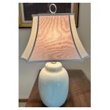 Traditional Henredon Side Table, Queen Anne Style Chair, Art Print, and Stiffel Table Lamp Set