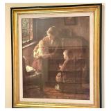 Traditional Henredon Side Table, Queen Anne Style Chair, Art Print, and Stiffel Table Lamp Set