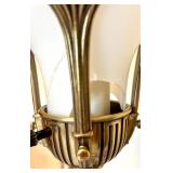 Vintage Brass Floor Lamp with Ornate Base and Frosted Glass Shade
