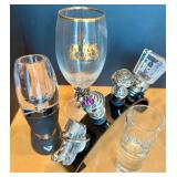 Barware Set with Decanters, Glasses, Stella Artois Goblets, and Novelty Stoppers