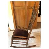 Vintage Wooden High-Back Rocking Chair with Spindle Detail