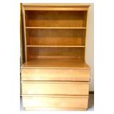 Wooden Dresser with 3 Drawers and Open Bookshelf Hutch