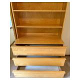 Wooden Dresser with 3 Drawers and Open Bookshelf Hutch