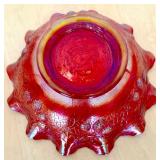 Fenton Red Carnival Glass Bowl with Ruffled Edge