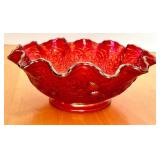 Fenton Red Carnival Glass Bowl with Ruffled Edge