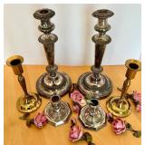 Collection of 6 Candlestick Holders with Dresden Porcelain Roses