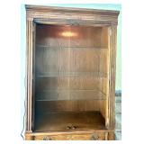 Thomasville Lighted Wood Display Cabinet with Glass Shelves and Storage