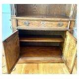 Thomasville Lighted Wood Display Cabinet with Glass Shelves and Storage