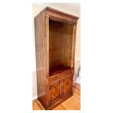 Thomasville Lighted Wood Display Cabinet with Glass Shelves and Storage
