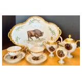 Limoges France Buffalo Hand-Painted Porcelain Tea Set with Serving Tray