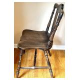 Wooden Spindle-Back Side Chair and Rustic Wood Stool Set
