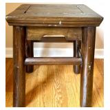 Wooden Spindle-Back Side Chair and Rustic Wood Stool Set