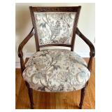Upholstered Accent Armchair with Carved Wood and Floral Fabric