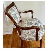 Upholstered Accent Armchair with Carved Wood and Floral Fabric