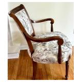 Upholstered Accent Armchair with Carved Wood and Floral Fabric