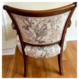 Upholstered Accent Armchair with Carved Wood and Floral Fabric