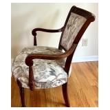 Upholstered Accent Armchair with Carved Wood and Floral Fabric