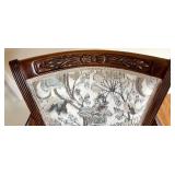 Upholstered Accent Armchair with Carved Wood and Floral Fabric