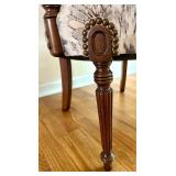 Upholstered Accent Armchair with Carved Wood and Floral Fabric