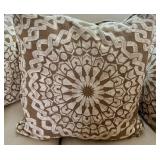 Daytons Upholstered Loveseat with Neutral Patterned Accent Pillows #1