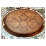 Wooden Oval Serving Tray with Decorative Inlay