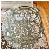 Oval Glass Top Coffee Table with Metal Scrollwork Base