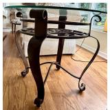 Round Glass Top Side Table with Wrought Iron Base